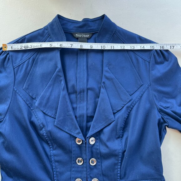 White House Black Market Feminine Ruffled Navy Military Jacket Romantic Sz 6 - Picture 15 of 16